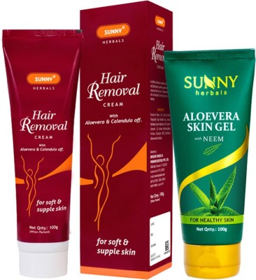 Sunny Herbals Hair Remover Cream 100 gm and Aloevera Skin Gel-100 gm(2 Items in the set)