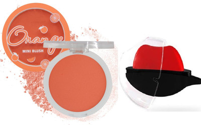 REIMICHI Matte pressed powder blusher palette with lip shape lipstick red(2 Items in the set)