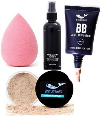 SEUNG NATURAL COMBO OF CREAMY FOUNDATION WITH BLENDER SPONGE & FIXER & LOOSE POWDER COMPACT(4 Items in the set)