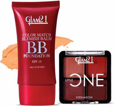 Glam21 Little One 4-in-1 Eyeshadow Palette- Under the Skin,3.5gm & Color Match BB Foundation SPF15-Medium Beige,30gm(2 Items in the set)