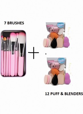Earthcon Makeup Brush Set of with Storage box + sponge puff(7 Items in the set)
