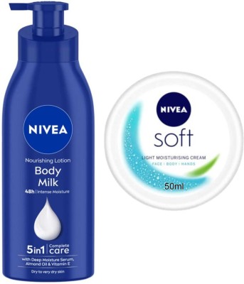 NIVEA Bodymilk 400ml and Soft cream 50ml set of 2pc(2 Items in the set)