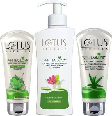 LOTUS HERBALS Whiteglow ( Hand & Body Lotion_270ml + 3 in 1 Deep Facial Form_100g + Oil Control Facewash_100g )(3 Items in the set)