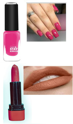 Luipui PINK NAIL POLISH AND BROWN LIPSTICK COLOR COMBO PACK OF 2(1 Items in the set)