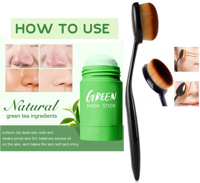THTC Green Tea Cleansing Whiteheads & Oil Control Mask Stick With Foundation Blending Brush(2 Items in the set)