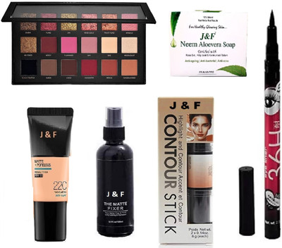 J & F Rose Gold Eyeshadow,Fixer,Foundation,Neem Soap,Contour,Eyeliner(6 Items in the set)