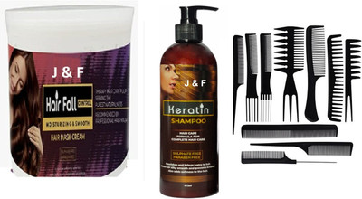J & F 10 Pcs Comb,Keratin Shampoo,Hair fall Control Mask(3 Items in the set)