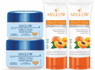 meglow Apricot Scrub 70g - 2 Pcs + Gold Bleach 50g - 2 Pcs - Skin Care Combo(4 Items in the set)