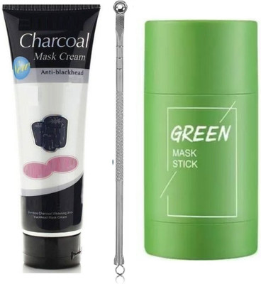 GABBU FACE CHARCOAL MASK CREAM WITH GREEN PURIFYING MASK STICK MUD STICK MASK(3 Items in the set)