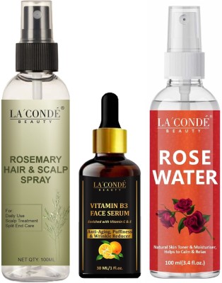 La'Conde Rosemary Water Hair Spray 100ml, Vitamin B3 Face Serum 30ml & Rose Water 100ml(3 Items in the set)