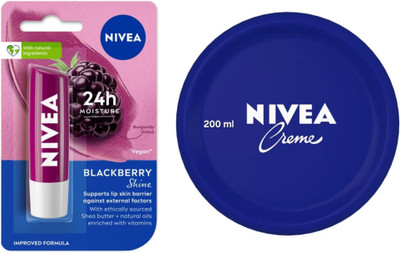 NIVEA BLAKBERRY SHINE LIP BALM & CREME 200 ML(2 Items in the set)