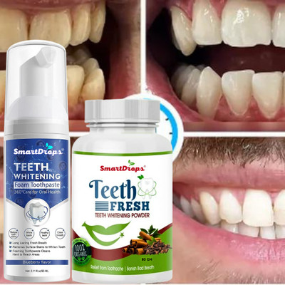smartdrops Teeth Whitening Duo Foam and Charcoal Powder Combo for Deep Gum Cleaning and Intensive Stain Removal(2 Items in the set)
