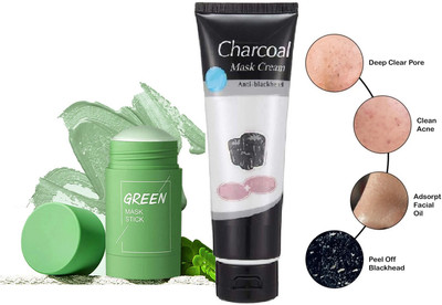 Arcanuy GREEN TEA STICK & CHARCOAL MASK CREAM WHITEN SKIN AND BLACKHEAD REMOVER(2 Items in the set)