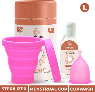 senziwash Truecup Large Reusable Menstrual Cup & Sterilizer Cup with Cup Wash for Women Combo Pack(3 Items in the set)