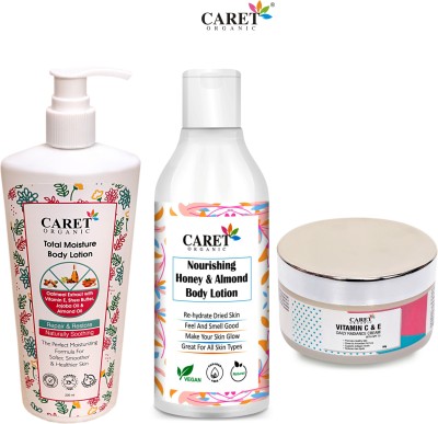 Caret Organic Total Body Lotion And Nourished Honey & Almond Body Lotion & Daily Radiance Cream(3 Items in the set)