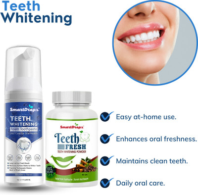 smartdrops Teeth Whitening Combo for Men and Women – Powder and Foam for Daily Use(2 Items in the set)