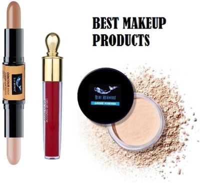 BLUEMERMAID BEST QUALITY MAROON SINDOOR 2 IN 1 CONTOUR STICK & LOOSE POWDER COMBO KIT FOR WOMEN(3 Items in the set)