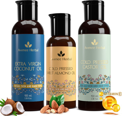 Avimee Herbal 100ml Coconut & Castor + 50ml Almond Oil Combo | For Moisture, Strength & Growth Hair Oil(250 ml) Avimee Herbal 100ml Coconut & Castor + 50ml Almond Oil Combo | For Moisture, Strength & Growth Hair Oil(250 ml)