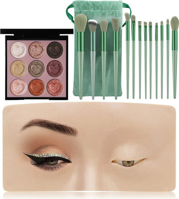 HUDA CRUSH 3-in-1 Combo Pack Featuring 9 Color Eyeshadow Palette, 13-Piece Makeup Brush Set, and Makeup Practice Face(3 Items in the set)