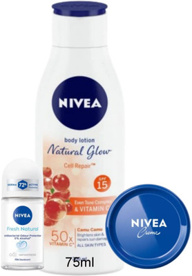 NIVEA Cell Repair 75ml Creme 25ML Fresh natural 25ml Roll on(3 Items in the set)