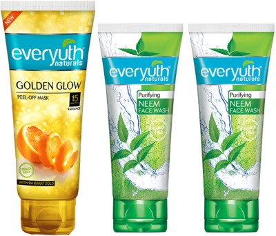 Everyuth Naturals Golden Glow Peel off Mask (100g), Neem Face Wash (2X50ml)(3 Items in the set)