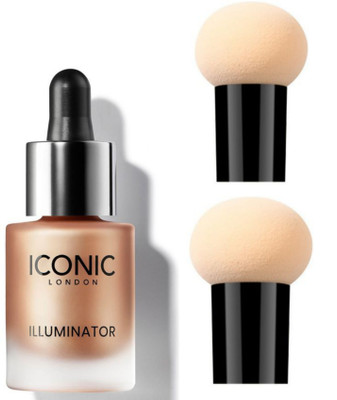 INDIANA HUDA ORIGINAL(Champagne Shimmer) illuminator highlighter AND 2 Sponge Mushroom Head Dry Wet Dual-use Cosmetic Sponge,PUFF,BLANDER(3 Items in the set)