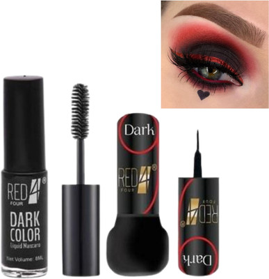 RED4 Smudgeproof Dark Eyeliner, Mascara Water Proof Smudgeproof 6ml for Girl and Women(2 Items in the set)
