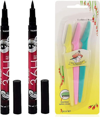 SHAMlin 2pcs Eye Liner Pen Water Proof, With 3pcs Eyebrow Razor, Facial Razor(3 Items in the set)