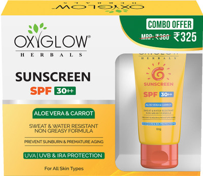 OXYGLOW Sunscreen Combo SPF 30++ 60g with Neem Tulsi Face Wash 100g,Sweat & Water Resistance,Prevent Sun Burn,UVA Protection(2 Items in the set)