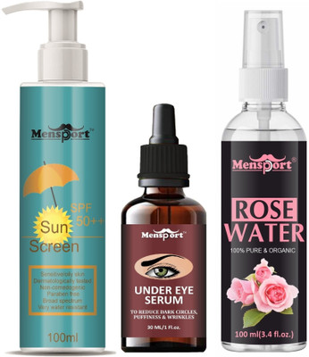 Mensport Broad Spectrum Sunscreen 100ML, Under Eye Serum 30ML & Natural Rose Water 100ml(3 Items in the set)
