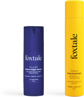 Foxtale Ageing Shield Duo Skin Care Kit Combo | Retinol Night Serum 30ml + Dewy Finish Sunscreen 50ml(2 Items in the set) Foxtale Ageing Shield Duo Skin Care Kit Combo | Retinol Night Serum 30ml + Dewy Finish Sunscreen 50ml(2 Items in the set)