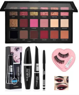 mkldsrh rose gold eyeshadow with 3 in 1 kajal eyeliner mascara with false eyelashes for eyes make up kit(3 Items in the set)
