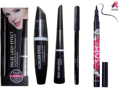 YELGO EYE MAKEUP COMBO WATERPROOF EYELINER,MASCARA,EYEBROW PENCIL& EYELINER 4 Item(4 Items in the set)