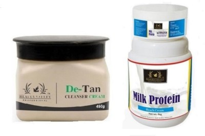 Heaven Valley Professional De-Tan CLEANSER CREAM 450gm + Milk Protein Bleach Cream 1 Kg(2 Items in the set)