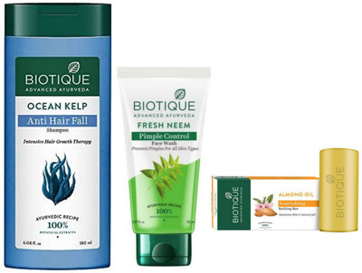 BIOTIQUE Ocean Kelp Shampoo 180ml & Fresh Neem F.W. 100ml & Almond Oil Soap 150gm(3 Items in the set)