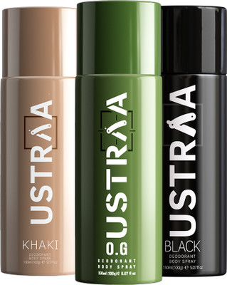 USTRAA Black , O.G & Khaki Deodorant Body Spray - 150 ml Deodorant Spray  -  For Men(450 ml, Pack of 3)