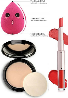 KAIASHA BRIDLE FACE MAKEUP 1 COMPACT POWDER 2 IN 1 LIPSTICK 1 BEAUTY BLENDER(3 Items in the set)