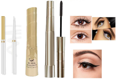 Neycare best eye makeup combo waterproof long lasting eyeliner ,mascara ,white kajal smudge proof easy to use pack of 3 itmes(3 Items in the set)