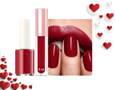 ADJD valentine Red for Girls, Combo Pack of Liquid Matte Lipstick with Matching Nail Polish(2 Items in the set)