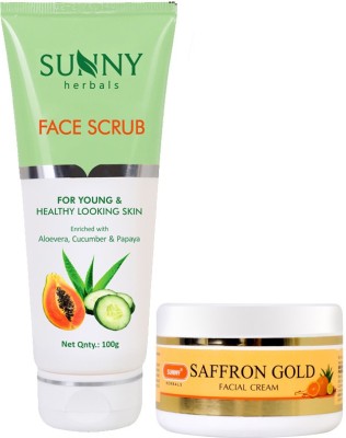 Sunny Herbals Face Scrub-100gm and Saffron Gold Facial Cream-100Gm(2 Items in the set)