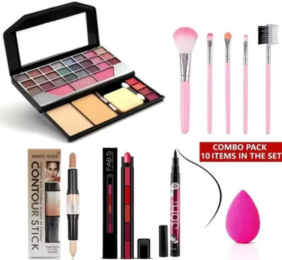 mkldsrh 6155 make up kit with make up brushes with beauty blender with contour stick 5in 1 lipstick with 36 h eyeliner for face make up(10 Items in the set)