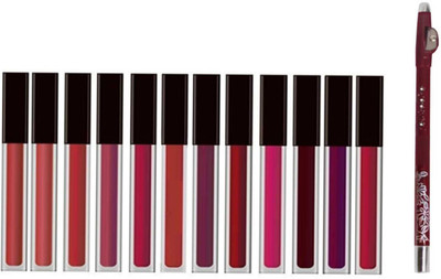 Yuvami's Professional 12 Pcs Waterproof & Smudge Proof Liquid Lipsticks With 1 Pcs Maroon Lip Liner(13 Items in the set)