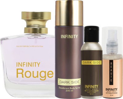 INFINITY Rouge Perfume, Dark Side Deodorant, Dark Side Body Wash & Beaute Body Mist(4 Items in the set)