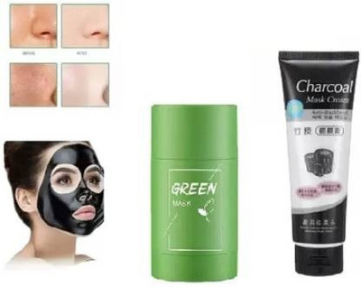 wryak Mask for Purifying, Oil Control, Anti Blackhead Remover Charcoal Face Mask Cream & Green Tea Purifying Clay Stick(2 Items in the set)