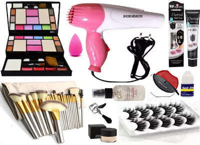 SUBHMUN BEST FACE MAKE COMBO EYESHADOW PALETTE , HAIR DRYER , CHARCOAL FACE MASK , APPLE LIPSTICK(10 Items in the set)