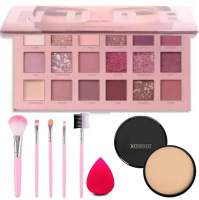 Earthcon 18 color eyeshadow palette brush compact powder puff (4 Items in the set)(4 Items in the set)