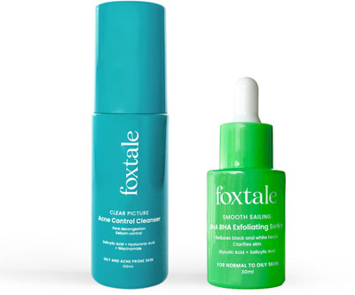 Foxtale Acne Clarifying | Acne Control Cleanser 100ml + AHA BHA Exfoliating Serum 30ml(2 Items in the set)
