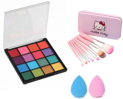 FRIPPE Ultimate Eyeshadow Palette with 7 pcs makeup brush set & 2 MeNow Blender Beauty(4 Items in the set)