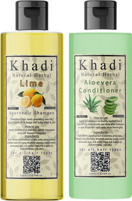 khadi natural herbal Aloevera Conditioner And Lime Shampoo Combo Pack(2 Items in the set)