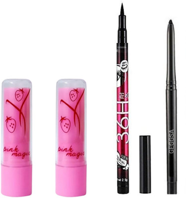 Geggsa Lip Balm Moisturize Rich with Black Eyeliner Pen and Black Kajal(4 Items in the set)